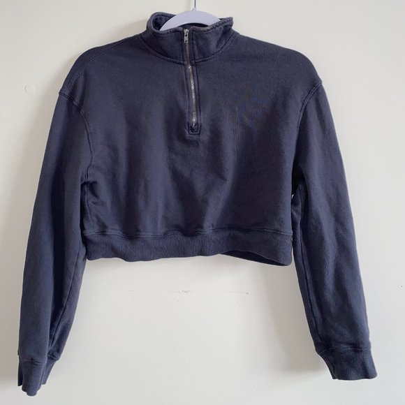 SHEIN BASICS Zip Half Placket Solid Sweatshirt - Picture 2 of 4